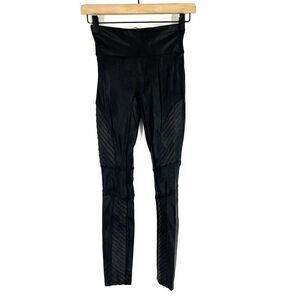 Spanx Moto Leggings Size XS Womens Black Faux Leather Pull On Stretch Biker